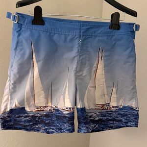 Orlebar Brown Swim Shorts Sailboats Blue and White Men’s 34-Preowned